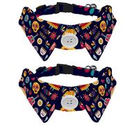 Eslifey 2 Pack Dog Collar with Bowtie and Bell, Lively Mexico City Adjustable Lapel Design Cat Bow Tie Collar for Small Pets