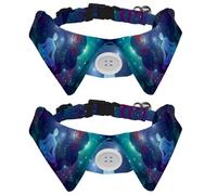 Eslifey 2 Pack Dog Collar with Bowtie and Bell, Man Meditate Yoga Star Cosmos Galaxy Universe Blue Adjustable Lapel Design Cat Bow Tie Collar for Small Pets