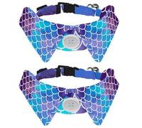 Eslifey 2 Pack Dog Collar with Bowtie and Bell, Mermaid Scales Watercolor Fish Scales Pattern Adjustable Lapel Design Cat Bow Tie Collar for Small Pets
