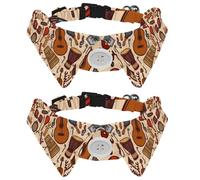 Eslifey 2 Pack Dog Collar with Bowtie and Bell, Musical Instruments Guitar Rock Colored Pattern Adjustable Lapel Design Cat Bow Tie Collar for Small Pets