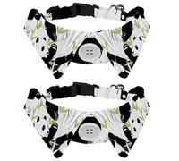 Eslifey 2 Pack Dog Collar with Bowtie and Bell, Panda Eat Bamboo Adjustable Lapel Design Cat Bow Tie Collar for Small Pets