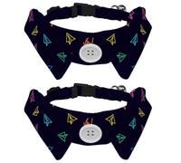 Eslifey 2 Pack Dog Collar with Bowtie and Bell, Paper Plane Rosy Yellow Blue Cartoon Navy Background Adjustable Lapel Design Cat Bow Tie Collar for Small Pets