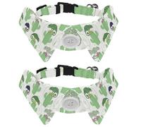 Eslifey 2 Pack Dog Collar with Bowtie and Bell, Reptile Chameleon Lizard and Cactus Plant Pattern Adjustable Lapel Design Cat Bow Tie Collar for Small Pets