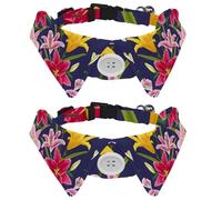 Eslifey 2 Pack Dog Collar with Bowtie and Bell, Rose Pink Yellow Lily Flowers Pattern Adjustable Lapel Design Cat Bow Tie Collar for Small Pets