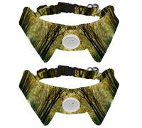 Eslifey 2 Pack Dog Collar with Bowtie and Bell, Scenic Forest Tree Autumn Adjustable Lapel Design Cat Bow Tie Collar for Small Pets