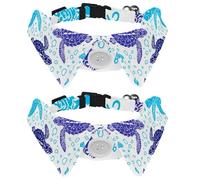 Eslifey 2 Pack Dog Collar with Bowtie and Bell, Sea Turtle Bubble Adjustable Lapel Design Cat Bow Tie Collar for Small Pets