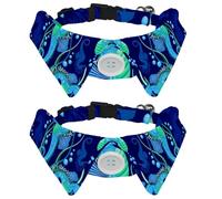 Eslifey 2 Pack Dog Collar with Bowtie and Bell, Seahorse Cute Blue Sea Animal Pattern Adjustable Lapel Design Cat Bow Tie Collar for Small Pets