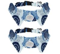 Eslifey 2 Pack Dog Collar with Bowtie and Bell, Seashell Seahorse Coral Blue Stripped Pattern Adjustable Lapel Design Cat Bow Tie Collar for Small Pets