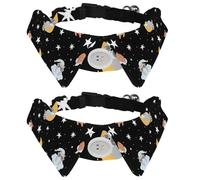 Eslifey 2 Pack Dog Collar with Bowtie and Bell, Sleeping Raccoon Fox Animals and Stars Pattern Adjustable Lapel Design Cat Bow Tie Collar for Small Pets