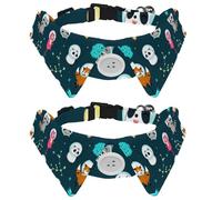 Eslifey 2 Pack Dog Collar with Bowtie and Bell, Space Planets Cute Animals Panda Raccoon Cat Fox Adjustable Lapel Design Cat Bow Tie Collar for Small Pets