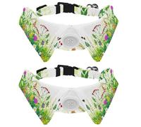 Eslifey 2 Pack Dog Collar with Bowtie and Bell, Spring Wild Flowers Bees Butterfly Adjustable Lapel Design Cat Bow Tie Collar for Small Pets