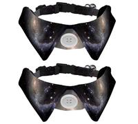 Eslifey 2 Pack Dog Collar with Bowtie and Bell, Starry Sky Night Galaxy Adjustable Lapel Design Cat Bow Tie Collar for Small Pets