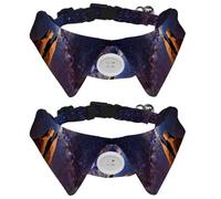 Eslifey 2 Pack Dog Collar with Bowtie and Bell, Starry Sky Night Galaxy Adjustable Lapel Design Cat Bow Tie Collar for Small Pets