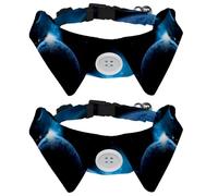 Eslifey 2 Pack Dog Collar with Bowtie and Bell, Starry Sky Night Outer Space Galaxy Adjustable Lapel Design Cat Bow Tie Collar for Small Pets