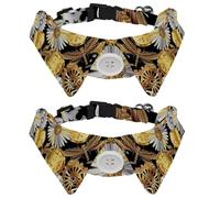 Eslifey 2 Pack Dog Collar with Bowtie and Bell, Steampunk Wheels Daisy Dragonfly Adjustable Lapel Design Cat Bow Tie Collar for Small Pets