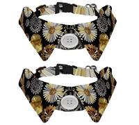 Eslifey 2 Pack Dog Collar with Bowtie and Bell, Steampunk Wheels Dragonfly Daisy Adjustable Lapel Design Cat Bow Tie Collar for Small Pets