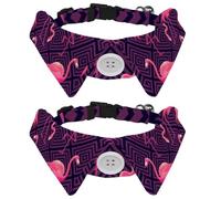 Eslifey 2 Pack Dog Collar with Bowtie and Bell, Tropical Pink Flamingos Purple Geometric Pattern Adjustable Lapel Design Cat Bow Tie Collar for Small Pets