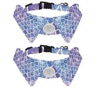 Eslifey 2 Pack Dog Collar with Bowtie and Bell, Underwater Sea Mermaid Fish Scales Watercolor Pattern Adjustable Lapel Design Cat Bow Tie Collar for Small Pets