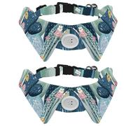 Eslifey 2 Pack Dog Collar with Bowtie and Bell, Vintage Cactuses Succulents Cacti Flowers Pattern Adjustable Lapel Design Cat Bow Tie Collar for Small Pets