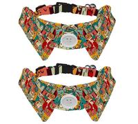 Eslifey 2 Pack Dog Collar with Bowtie and Bell, Vintage Owls Birds Face Pattern Adjustable Lapel Design Cat Bow Tie Collar for Small Pets