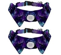 Eslifey 2 Pack Dog Collar with Bowtie and Bell, Watercolor Dark Starry Night Sky Background Adjustable Lapel Design Cat Bow Tie Collar for Small Pets