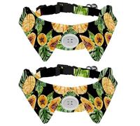 Eslifey 2 Pack Dog Collar with Bowtie and Bell, Watercolor Papaya Palm Leaf Adjustable Lapel Design Cat Bow Tie Collar for Small Pets
