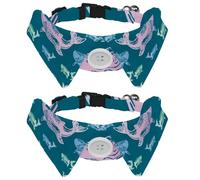 Eslifey 2 Pack Dog Collar with Bowtie and Bell, Whale Colorful Animals Sea Life Pattern Adjustable Lapel Design Cat Bow Tie Collar for Small Pets
