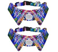 Eslifey 2 Pack Dog Collar with Bowtie and Bell, White Houses with Flowers and Blue Sky Oil Painting Adjustable Lapel Design Cat Bow Tie Collar for Small Pets