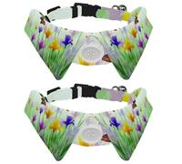 Eslifey 2 Pack Dog Collar with Bowtie and Bell, Wildflower Iris Flower Adjustable Lapel Design Cat Bow Tie Collar for Small Pets