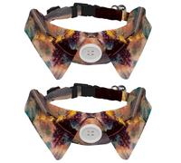 Eslifey 2 Pack Dog Collar with Bowtie and Bell, Witch Cat Boat Mountains Beautiful Clouds Wonderland Painting Adjustable Lapel Design Cat Bow Tie Collar for Small Pets