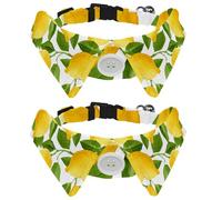 Eslifey 2 Pack Dog Collar with Bowtie and Bell, Yellow Citrus Fruit Lemon Adjustable Lapel Design Cat Bow Tie Collar for Small Pets