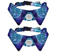 Eslifey 2 Pack Dog Collar with Bowtie and Bell, Zodiac Circle Cosmos Pattern Adjustable Lapel Design Cat Bow Tie Collar for Small Pets