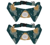 Eslifey 2 Pack Dog Collar with Bowtie and Bell, Zodiac Moon Cloud Pattern Adjustable Lapel Design Cat Bow Tie Collar for Small Pets