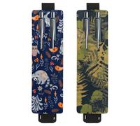 Eslifey 2 Pack Portable Pen Holder, Autumn Forest Leaves Flowers Animals Raccoons Owls Pattern Pencil Holder, Pen Sleeve Case Pouch Hold 2 or 3 Pens, Adjustable Elastic Band, Detachable