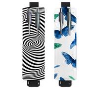 Eslifey 2 Pack Portable Pen Holder, Black Stripe Swirl Pencil Holder, Pen Sleeve Case Pouch Hold 2 or 3 Pens, Adjustable Elastic Band, Detachable