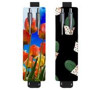 Eslifey 2 Pack Portable Pen Holder, Blue Sky Beauty Tulip Pencil Holder, Pen Sleeve Case Pouch Hold 2 or 3 Pens, Adjustable Elastic Band, Detachable