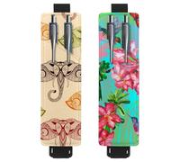 Eslifey 2 Pack Portable Pen Holder, Bright Doodle Elephants Indian Tribe Pattern Pencil Holder, Pen Sleeve Case Pouch Hold 2 or 3 Pens, Adjustable Elastic Band, Detachable