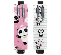 Eslifey 2 Pack Portable Pen Holder, Cartoon Cute Girl Panda Pink Pattern Pencil Holder, Pen Sleeve Case Pouch Hold 2 or 3 Pens, Adjustable Elastic Band, Detachable