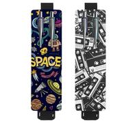 Eslifey 2 Pack Portable Pen Holder, Colorful Cartoon Space Planet Earth Rocket Pattern Pencil Holder, Pen Sleeve Case Pouch Hold 2 or 3 Pens, Adjustable Elastic Band, Detachable