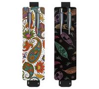 Eslifey 2 Pack Portable Pen Holder, Colorful Indian Flower Pattern Pencil Holder, Pen Sleeve Case Pouch Hold 2 or 3 Pens, Adjustable Elastic Band, Detachable