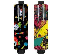 Eslifey 2 Pack Portable Pen Holder, Colorful Mexican Sugar Skulls Day of The Dead Guitar Pencil Holder, Pen Sleeve Case Pouch Hold 2 or 3 Pens, Adjustable Elastic Band, Detachable