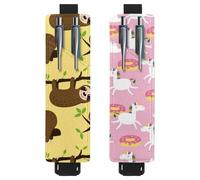 Eslifey 2 Pack Portable Pen Holder, Cute Sloth Hang on Tree Sleep Pattern Pencil Holder, Pen Sleeve Case Pouch Hold 2 or 3 Pens, Adjustable Elastic Band, Detachable