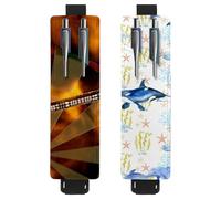 Eslifey 2 Pack Portable Pen Holder, Fire Dart Board Illustration Pencil Holder, Pen Sleeve Case Pouch Hold 2 or 3 Pens, Adjustable Elastic Band, Detachable