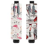 Eslifey 2 Pack Portable Pen Holder, Flamingo Bird Palm Tree Pattern Pencil Holder, Pen Sleeve Case Pouch Hold 2 or 3 Pens, Adjustable Elastic Band, Detachable