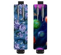 Eslifey 2 Pack Portable Pen Holder, Flowers Leaves and Budsand Buds Watercolor Pattern Pencil Holder, Pen Sleeve Case Pouch Hold 2 or 3 Pens, Adjustable Elastic Band, Detachable