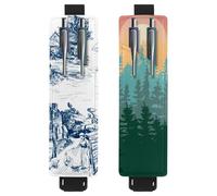 Eslifey 2 Pack Portable Pen Holder, Old Town Village Fishing Scenes White and Blue Color Pencil Holder, Pen Sleeve Case Pouch Hold 2 or 3 Pens, Adjustable Elastic Band, Detachable