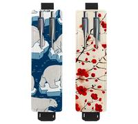 Eslifey 2 Pack Portable Pen Holder, Polar Bear on an Ice Floe Pattern Pencil Holder, Pen Sleeve Case Pouch Hold 2 or 3 Pens, Adjustable Elastic Band, Detachable