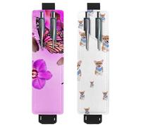 Eslifey 2 Pack Portable Pen Holder, Purple Monarch Butterfly Flower Pencil Holder, Pen Sleeve Case Pouch Hold 2 or 3 Pens, Adjustable Elastic Band, Detachable
