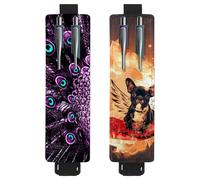 Eslifey 2 Pack Portable Pen Holder, Purple Peacock in Boom Pencil Holder, Pen Sleeve Case Pouch Hold 2 or 3 Pens, Adjustable Elastic Band, Detachable