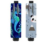 Eslifey 2 Pack Portable Pen Holder, Seahorse Cute Blue Sea Animal Pattern Pencil Holder, Pen Sleeve Case Pouch Hold 2 or 3 Pens, Adjustable Elastic Band, Detachable